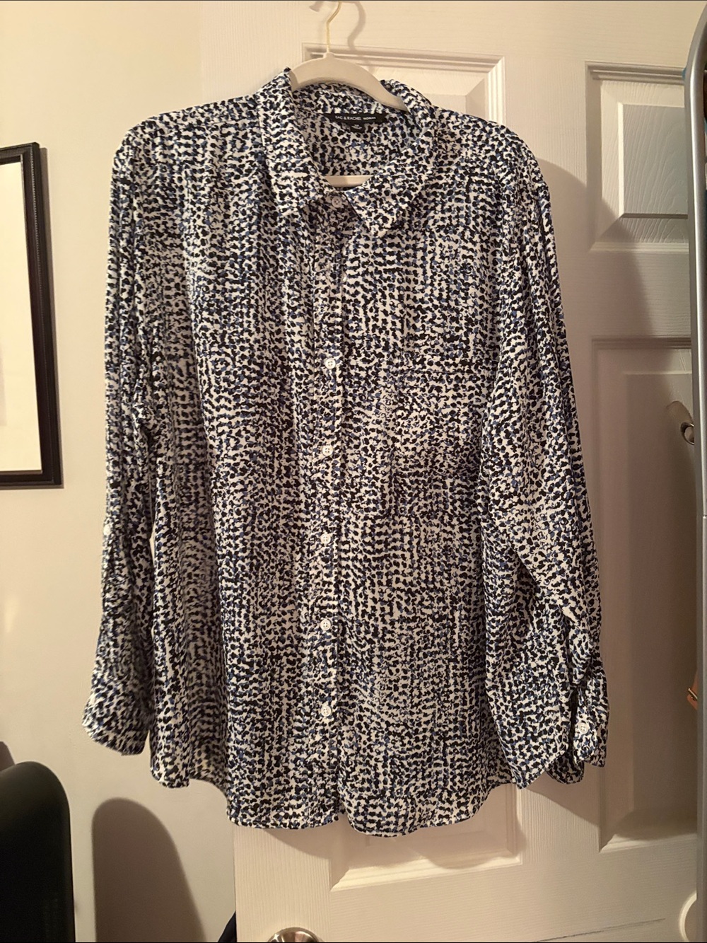 Zac & Rachel Navy and White Printed Button-Front Blouse